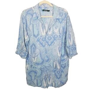 Lauren Ralph Lauren Womens Floral Shirt Sz L Geometric Classic Preppy Geometric